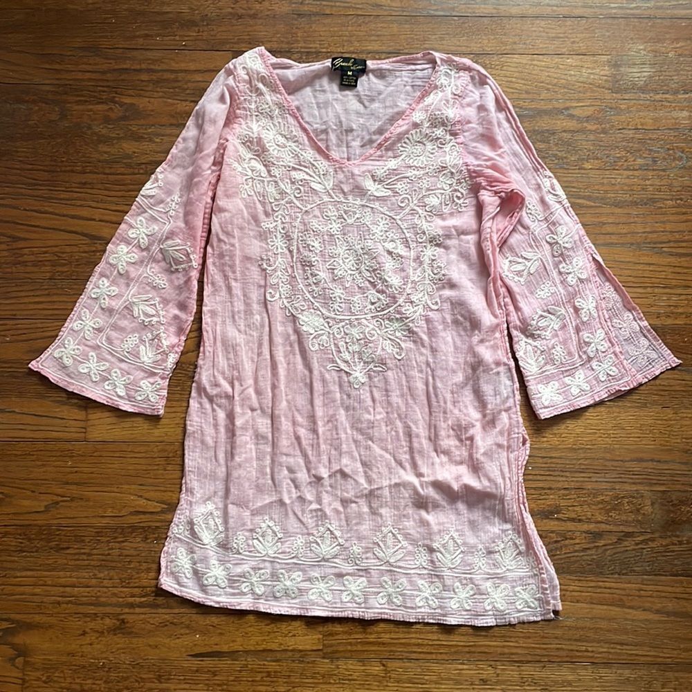 Beach by Exist Pink Tunic with White Embroidery